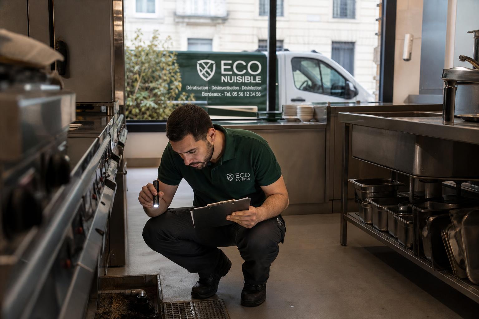 Inspection d'une cuisine de restaurant par ECO NUISIBLE à Bordeaux